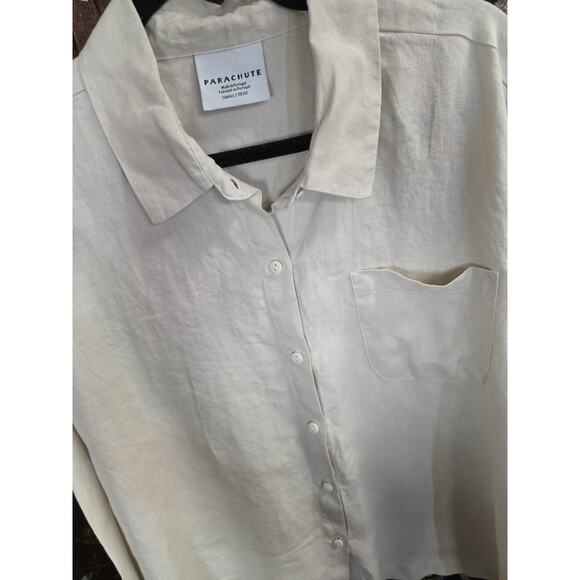 Parachute 100% Linen Button Down Shirt Top Beig Oversized Long Sleeve Size Small - Picture 8 of 12
